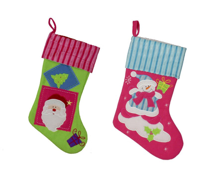 Set of 2 Christmas Stocking With Embroidery Pink And Green Princess