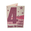 Age 04 Female Juvenile Pink & Sparkly Stars Birthday Card