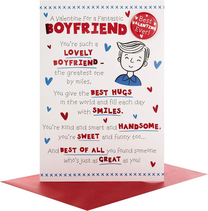 Print Design Boyfriend Large Valentine's Day Card 'Badge'