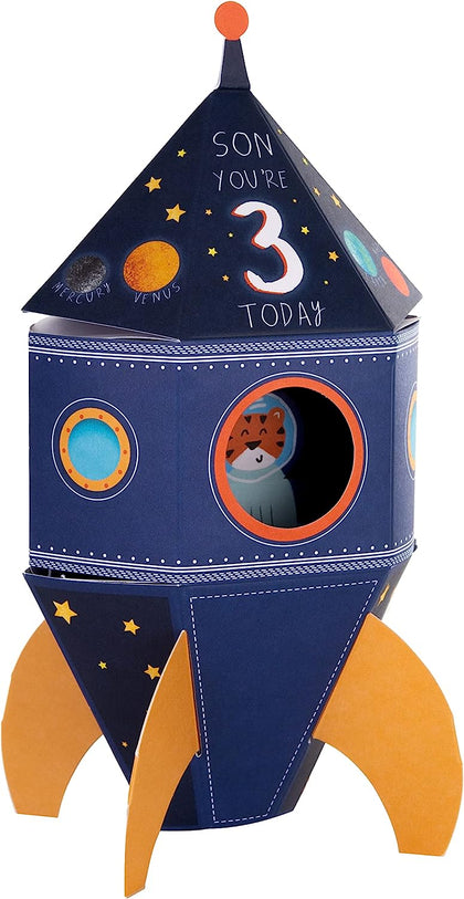 3D Pop-out Rocket Design Age 3 Son Birthday Card