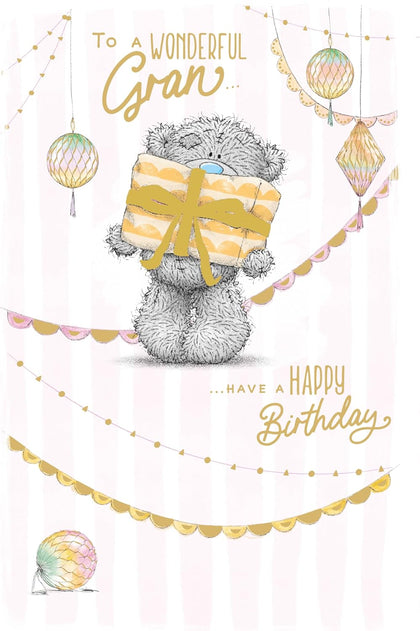 Bear Holding Large Present Gran Birthday Card