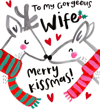 Reindeer Design To My Gorgeous Wife Merry Kissmas! Christmas Card