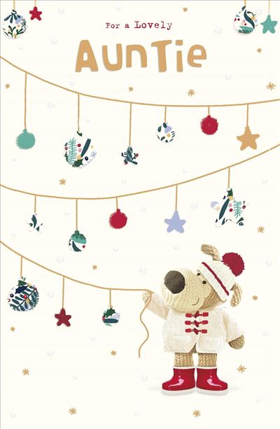 Boofle Holding Bunting Auntie Christmas Card