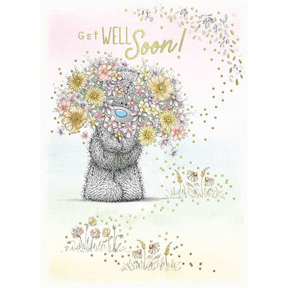 Bear Peaking Through Bouquet Get Well Soon Card