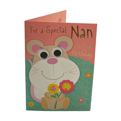 For A Special Nan Mouse with Flower Design Birthday Card