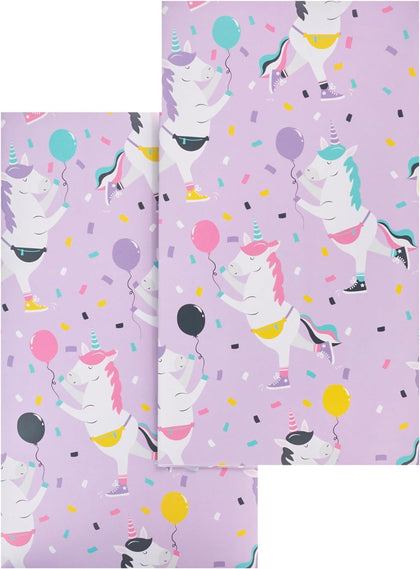 Unicorn Design 2 Sheets of Wrapping Paper & 2 Tags