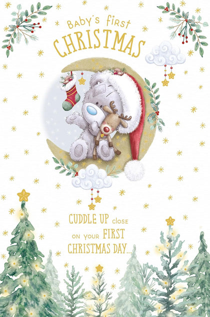 Bear Sitting On Moon Baby's First Christmas Card