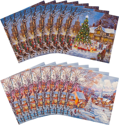 2 Festive Scene Designs Pack of 16  Charity Christmas Cards 