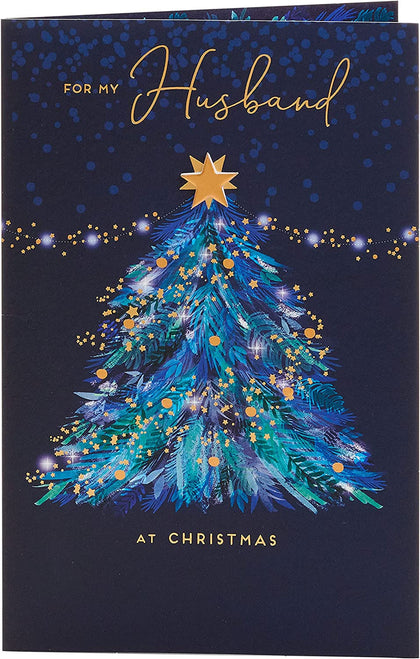 Beautiful Tree Finished with Exquisite Foil and Flitter Details Husband Christmas Card