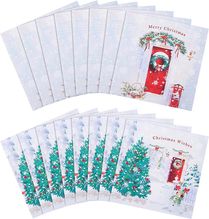 Pack of 16 in 2 Festive Scene Designs Red Door Christmas Card Pack