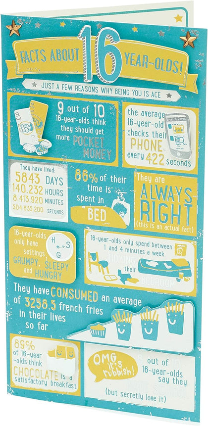 Fun Facts Design 16th Birthday Card