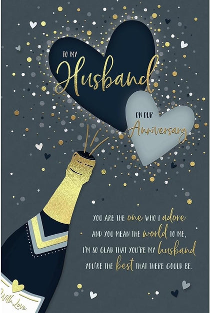 Champagne, Bubbles and Sentiment Verse Husband Anniversary Card