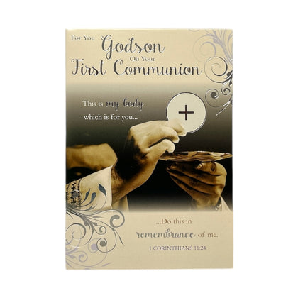 For You Godson First Communion Traditional Cross Design Religious Card