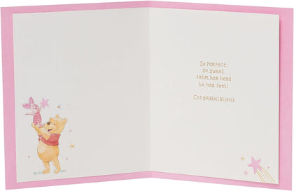 Pink Moon Design Winnie The Pooh New Baby Girl Congratulations Card