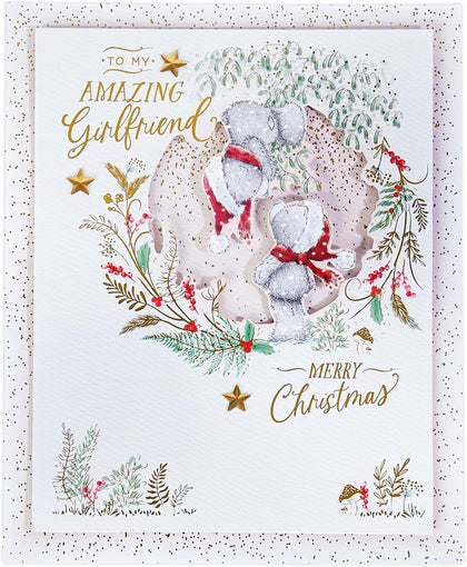 Bears Under Mistletoe Amazing Girlfriend Luxury Handmade Boxed Christmas Card 	