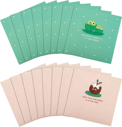 Funny Brussel Sprout and Pudding Design Pack of 16 Charity Christmas Cards