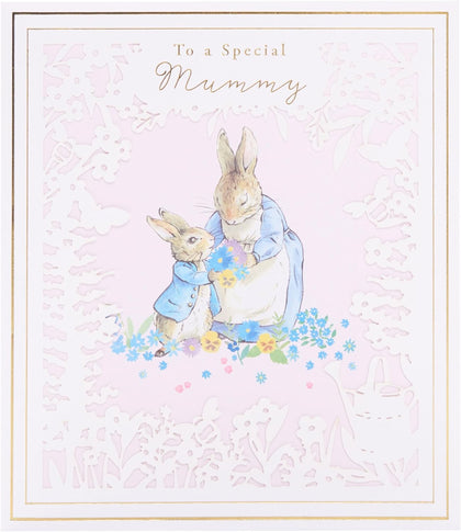 Cute Peter Rabbit With Floral Cut Out Design Mother's Day Card