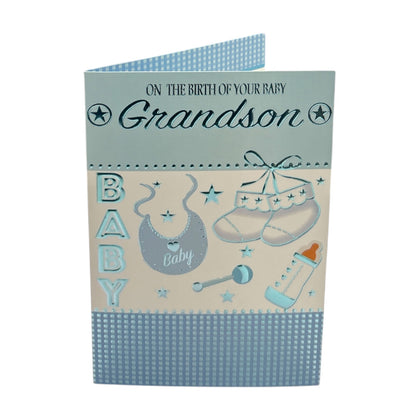 On Birth Of Grandson Baby Items Blue Congratulations Card