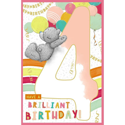 Bear Sliding Down Age 4 Birthday Card