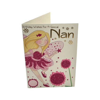 To Nan Juvenile Fairy & Flower Design Birthday Card