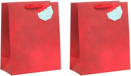 Red Design Large Gift Bag For Christmas, Birthdays, Thank You, Congratulations (Pack of 2)