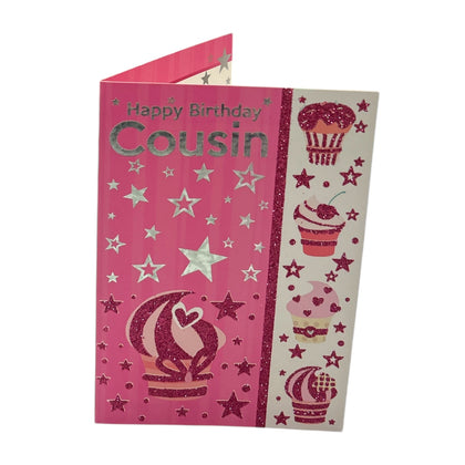 To Cousin Female Juvenile Pink Cupcakes Design Birthday Card