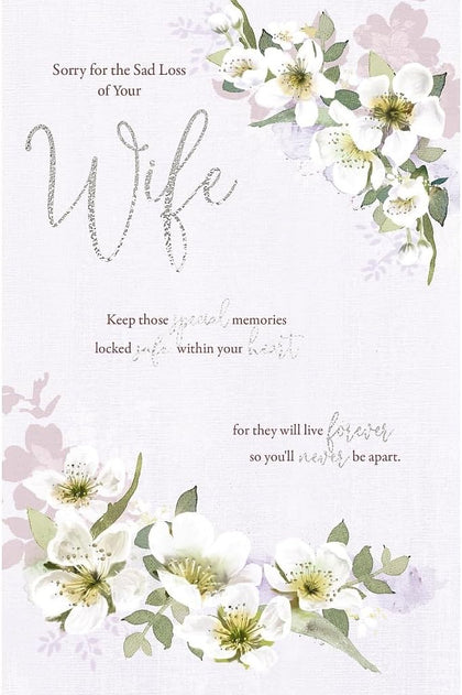 White Blossom Flowers and Sentiment Verse Loss of your Wife Sympathy Card