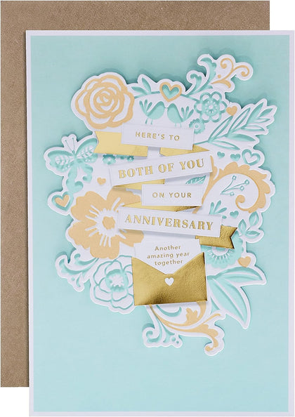 Traditional Floral Text Design Both of You Anniversary Card