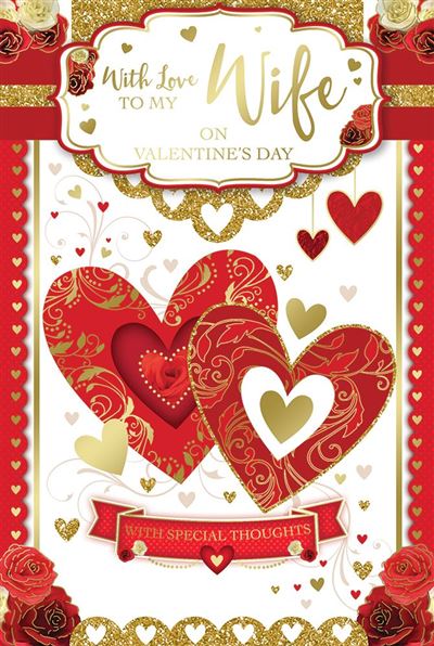 Love To My Wife Red And Gold Hearts Valentine's Day Card