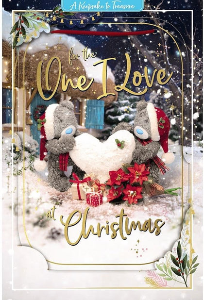 Bears With Snow Heart 3D Holographic One I Love Christmas Card