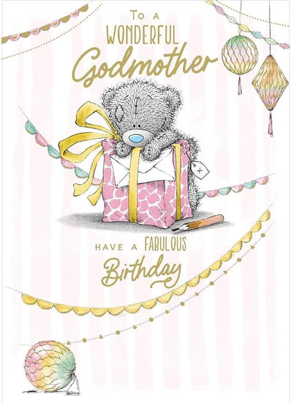 Bear Opening Gift Godmother Birthday Card