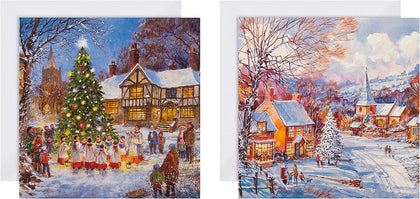 2 Festive Scene Designs Pack of 16  Charity Christmas Cards 