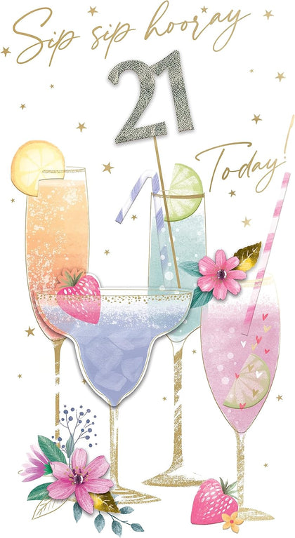 Embellished Cocktails Female 21st Birthday Card