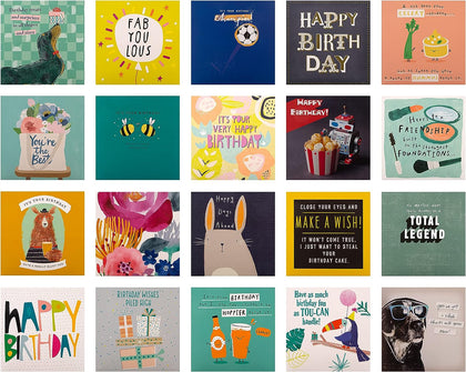 Multipack of 20 Birthday Cards in 20 Contemporary Designs