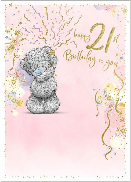 Bear With Streamers 21st Birthday Card