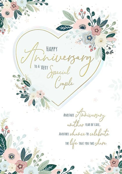 Floral Heart and Sentiment Verse Embossed Special Couple Anniversary Card