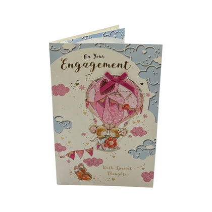 On Your Engagement Couple Mice In Hot Air Balloon Design Congratulations Card