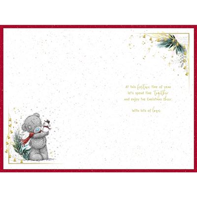 Bear Building Snowman Grandson Christmas Card