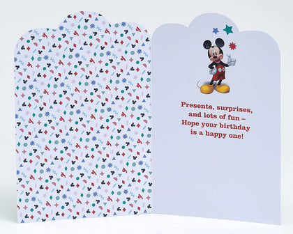 Blue Design With Disney Mickey Mouse 1st Birthday Card