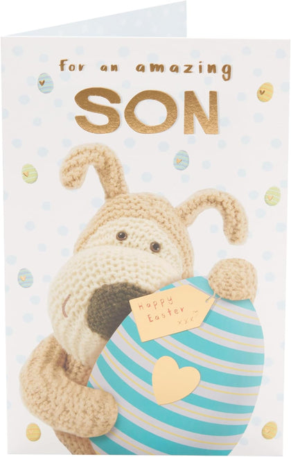 Boofle Blue Stripe Egg Design Son Easter Card