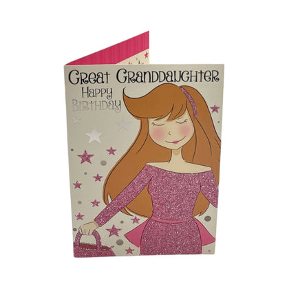 Great Granddaughter Juvenile Girl with Stars Birthday Card