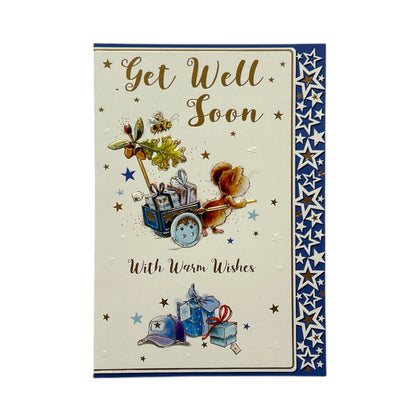 Get Well Soon Mouse Pulls Wagon Design Greeting Card