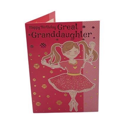 For Great Granddaughter Girl Juvenile Girl Dancing Pink Birthday Card