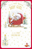 Bear In Sleigh Baby Girl First Christmas Card