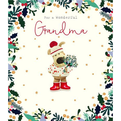 Boofle Holding Winter Sprig Grandma Christmas Card