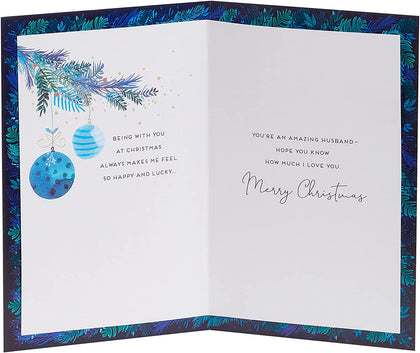 Beautiful Tree Finished with Exquisite Foil and Flitter Details Husband Christmas Card