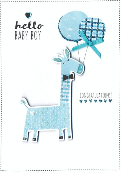 Giraffe With Balloons Birth Of New Baby Boy Congratulations Card