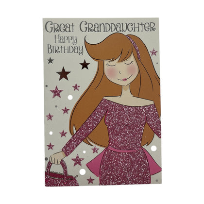 Great Granddaughter Juvenile Girl with Stars Birthday Card