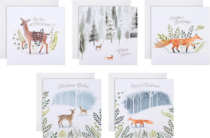 Pack of 30 in 5 Contemporary Designs Woodland Animal Charity Christmas Cards