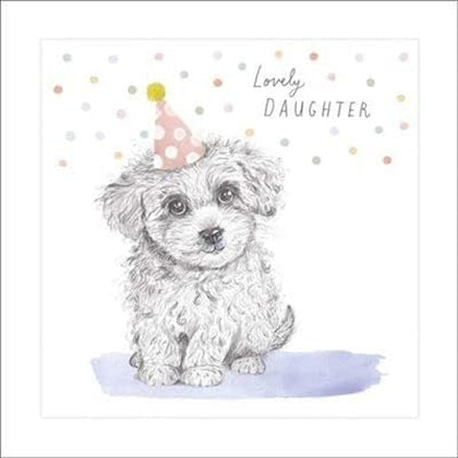 Puppy Party' Sketch With Polka Dots Daughter Birthday Card Eco-Friendly